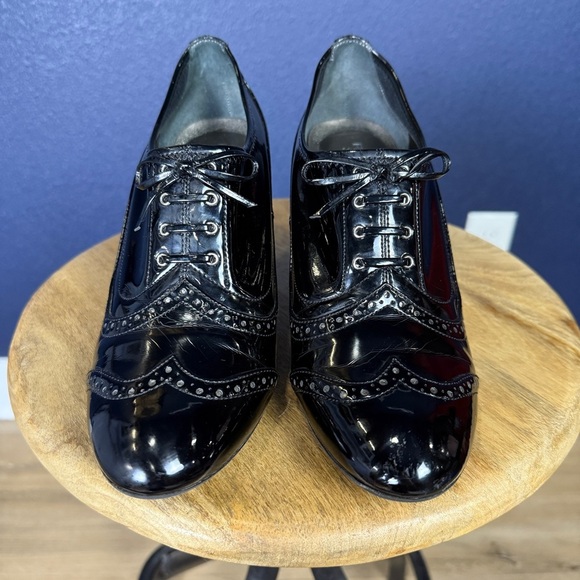 Franco Sarto Black Patent Leather Brogue Heels Oxford Pumps, Size 10 - Picture 5 of 8